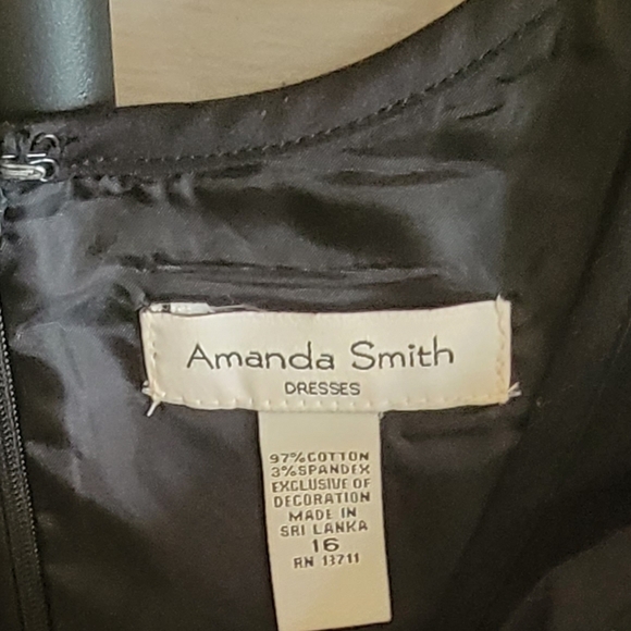 Amanda Smith Black Tank Dress with Pink Floral Embroidery at hem. Size 16. - Picture 3 of 3